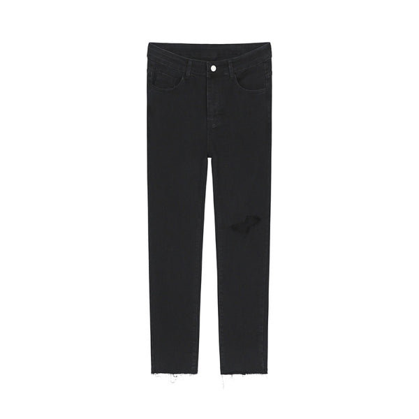 Pantalones Vaqueros Negros Rotos en la Rodilla para Hombre