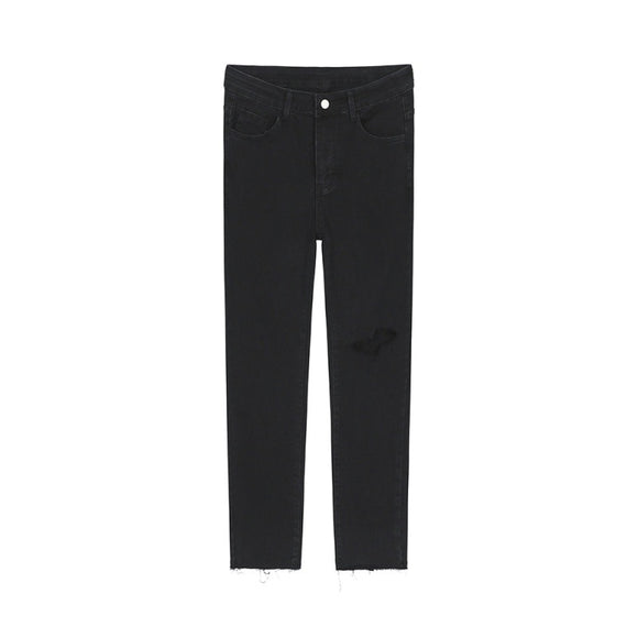 Pantalones Vaqueros Negros Rotos en la Rodilla para Hombre