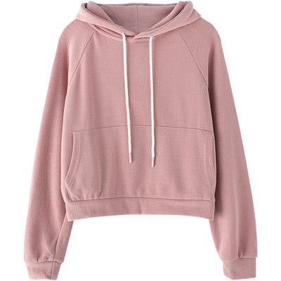 Chaqueta Sudadera Cropped con Capucha en Colores Sólidos para Mujer - Image 3