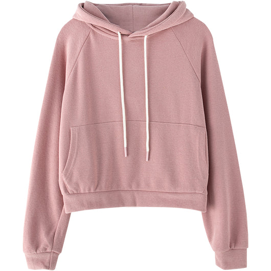 Chaqueta Sudadera Cropped con Capucha en Colores Sólidos para Mujer - Image 3