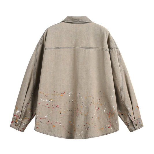 Camisa Denim Holgada con Efecto Tinta Splash - Image 2