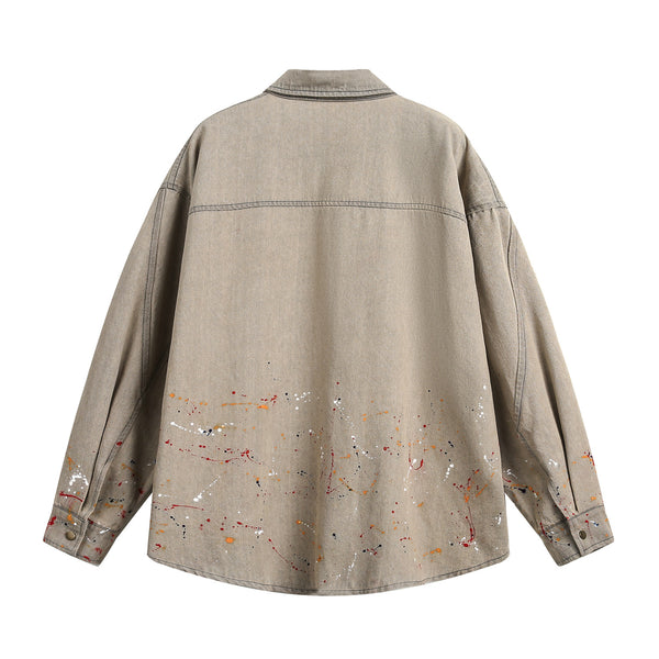 Camisa Denim Holgada con Efecto Tinta Splash