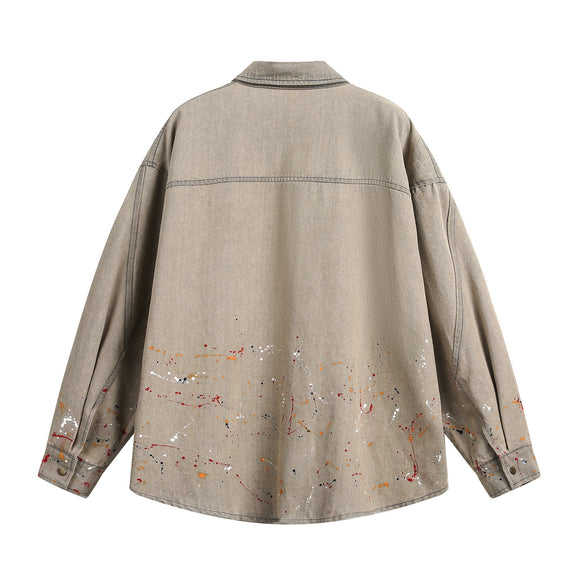 Camisa Denim Holgada con Efecto Tinta Splash