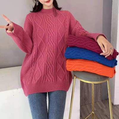 Suéter Retro Tejido Lazy Wind Rojo con Detalle Trenzado para Mujer - Image 8