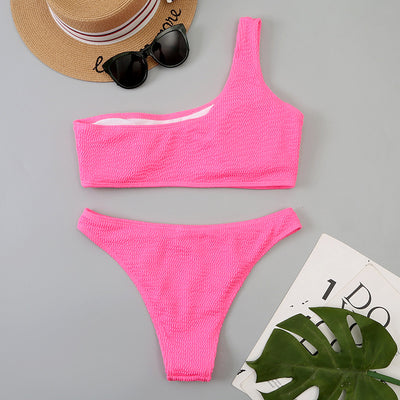 Bikini Asimétrico de Un Hombro con Diseño Ondulado - Image 23