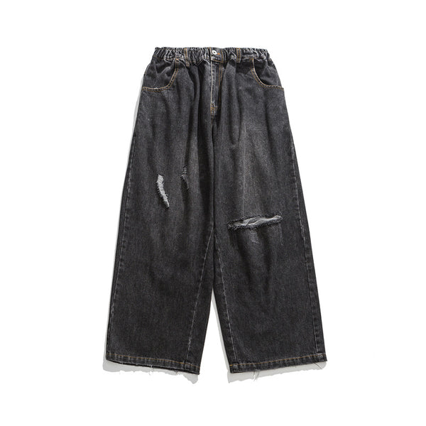 Pantalones Vaqueros Retro Estilo Japonés con Desgaste Pesado y Roturas Artesanales