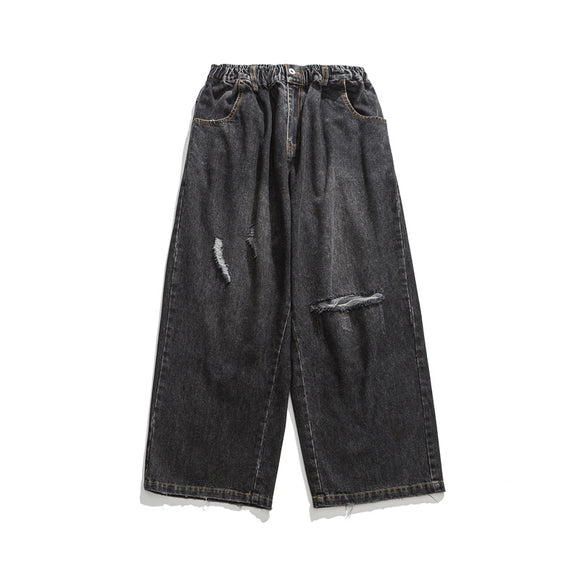Pantalones Vaqueros Retro Estilo Japonés con Desgaste Pesado y Roturas Artesanales