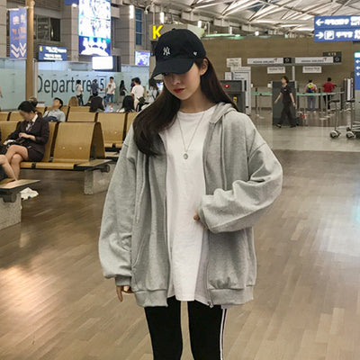 Sudadera Negra Holgada con Cierre para Mujer - Image 2