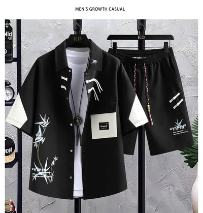 Conjunto de Traje Estilo Chino para Hombre - Camisa Manga Corta y Shorts Verano - Image 11