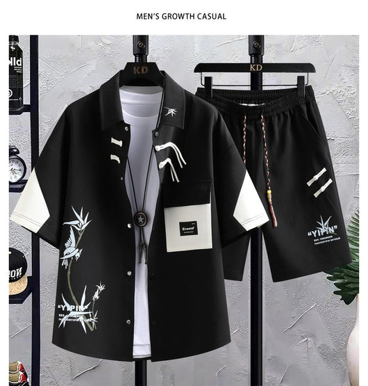 Conjunto de Traje Estilo Chino para Hombre - Camisa Manga Corta y Shorts Verano - Image 11