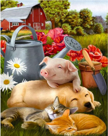 Kit Pintura por Números: Gato, Cerdo y Perro