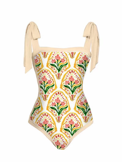 Traje de Baño Dos Piezas Chiffon con Falda Cadera Estampada - Image 39
