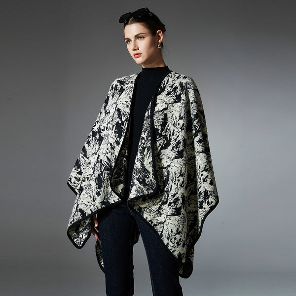 Chal Jacquard de Pelo Artificial Tipo Visón con Pintura China - Primavera, Otoño e Invierno