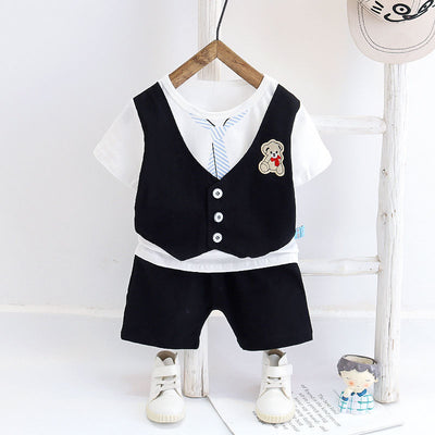 Conjunto Infantil Estilo Western Cuello Barco Manga Corta Verano - Image 3