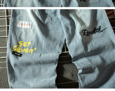 Jeans Vintage Sueltos para Hombre con Estampado de Oso y Letras - Image 13