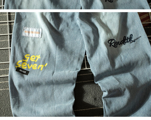 Jeans Vintage Sueltos para Hombre con Estampado de Oso y Letras - Image 13