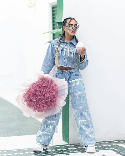 Jeans Rectos con Lentejuelas y Borlas - Image 10