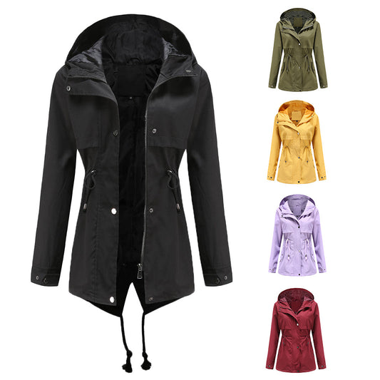 Chaqueta Cortavientos Impermeable con Capucha y Cintura Ajustable