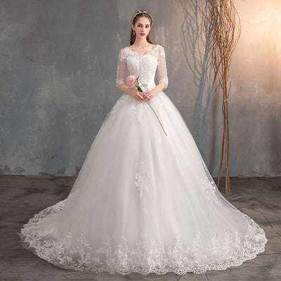 Vestido de Novia con Escote en V, Encaje y Manga Larga - Image 12