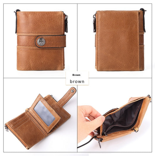 Billetera de Cuero Genuino con Cierre y Hebilla Retro para Hombre - Image 10