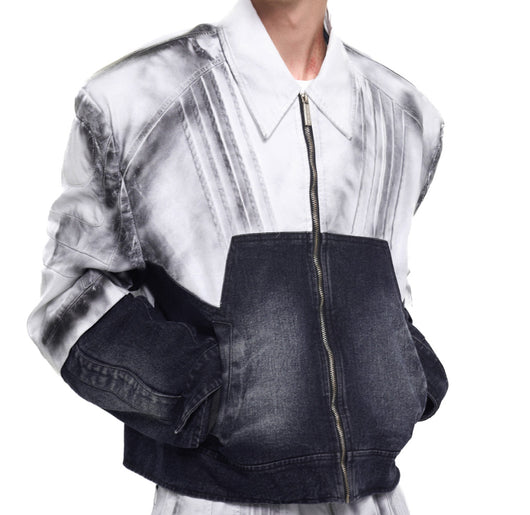 Chaqueta Denim Patchwork de Cuero para Hombre - Estilo Urbano Hand Painted - Image 11