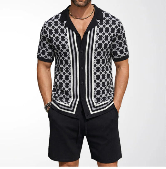 Traje Tejido Jacquard Geométrico con Cuello Cubano para Hombre - Image 10