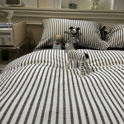 Juego de Cama Acolchado Estilo Coreano a Rayas 4 Piezas - Image 16