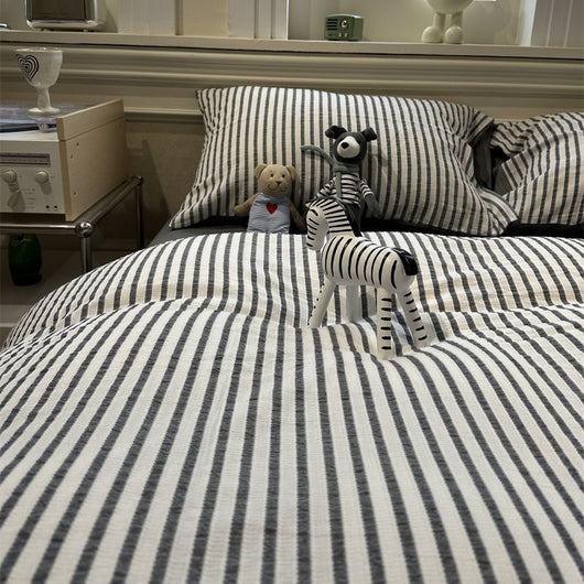 Juego de Cama Acolchado Estilo Coreano a Rayas 4 Piezas - Image 16
