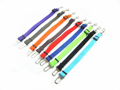 Orange adjustable dog car safety seat belt restraint with a metal seat belt buckle and a swivel snap hook. - Image 18