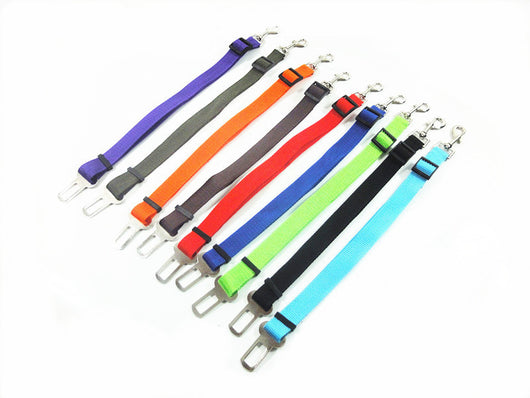 Orange adjustable dog car safety seat belt restraint with a metal seat belt buckle and a swivel snap hook. - Image 18