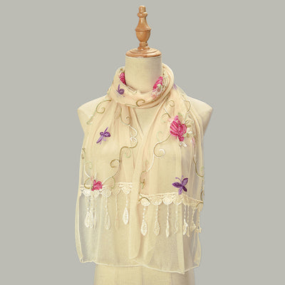 Pañuelo Floral Doble Capa con Bordado y Flecos para Mujer - Image 4