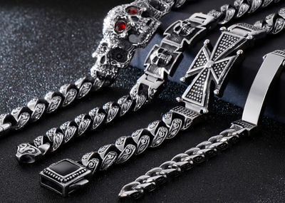 Pulsera de Acero Titanio con Calavera y Cruz - Diseño Dominio Vintage para Hombre - Image 7