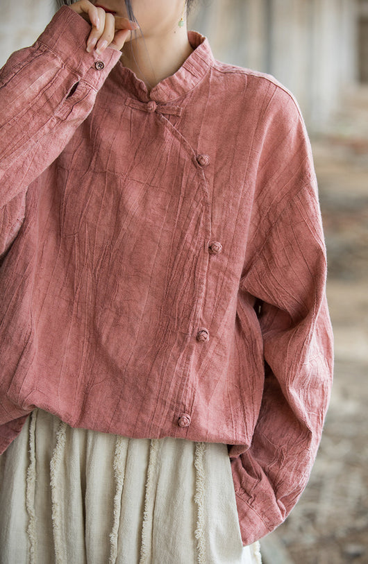 Blusa Mujer Estilo Chino Tie-Dye Lino Algodón Botones Rana Artesanal - Image 9
