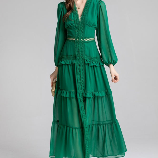 Vestido Largo Ajustado con Cintura Hueca - Diseño Elegante y Sofisticado