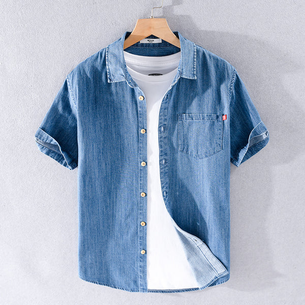 Camisa Denim Manga Corta de Algodón para Hombre - Clásica y Versátil