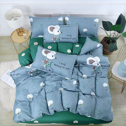Juego de Cama de Cuatro Piezas Cashmira Vegetal Cepillada con Diseño Cartoon
