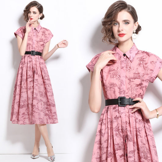 Vestido Polo Estampado Manga Corta para Mujer