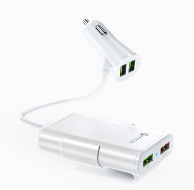 Cargador de Auto con 4 Puertos USB QC3.0 para Asiento Trasero con Cable y Soporte - Image 3