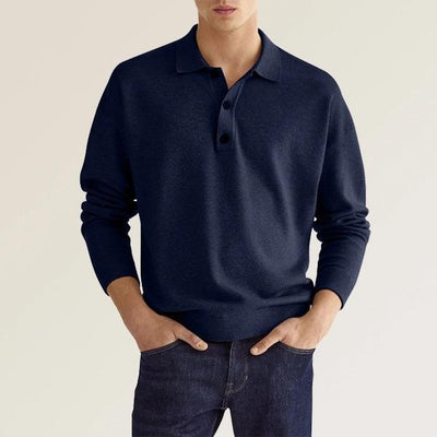 Polo Casual Europeo con Botones y Cuello V - Manga Larga para Hombre - Image 10