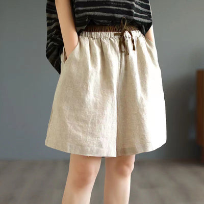 Shorts Retro de Lino Cintura Alta Holgados Efecto Adelgazante