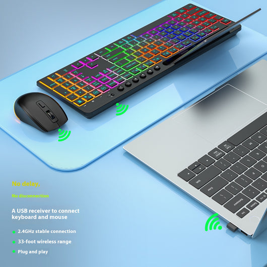 Kit Inalámbrico Teclado y Ratón Ergonómico con Ranura para Tarjeta y Iluminación LED - Image 10