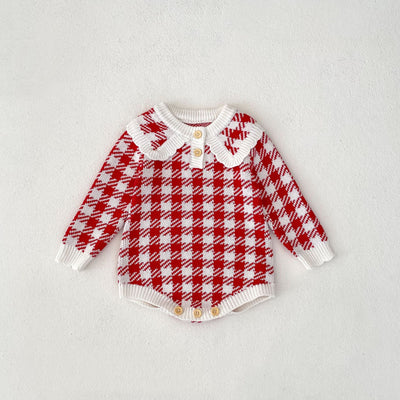 Mameluco Triangular de Punto para Bebé Niña - Diseño Cuadros Otoñal en Rojo - Image 6