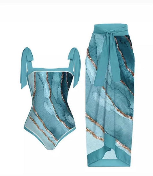 Traje de Baño Retro Una Pieza con Falda de Gasa - Image 12