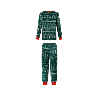 Red and white Christmas print one-piece pajama suit with moose, snowflake, and Christmas tree patterns. - Image 25