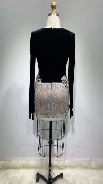Vestido sin Mangas con Lentejuelas, Cuentas y Flecos - Image 5
