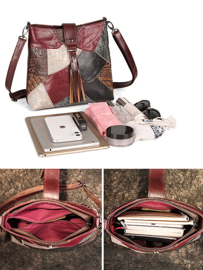 Bolso Mensajero de Cuero con Flecos - Estilo Bucket Soft - Image 5