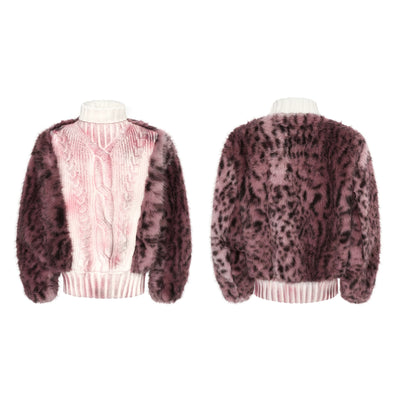 Suéter Cuello Alto Estampado Leopardo con Paneles de Pelaje Lujo para Hombre - Image 5