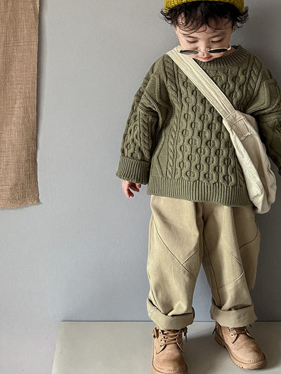 Suéter Infantil Retro con Patrón de Trenza Tejido - Image 22