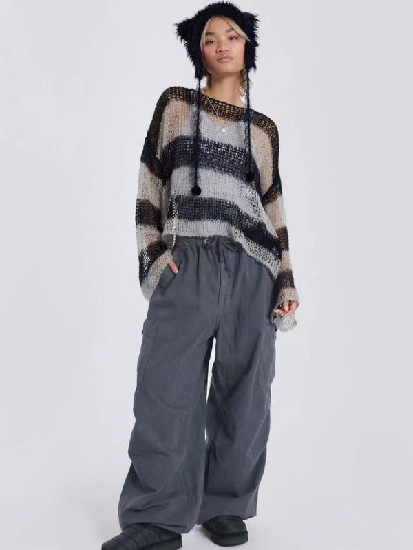 Overol Gris Holgado Retro Casual de Pierna Ancha - Image 3