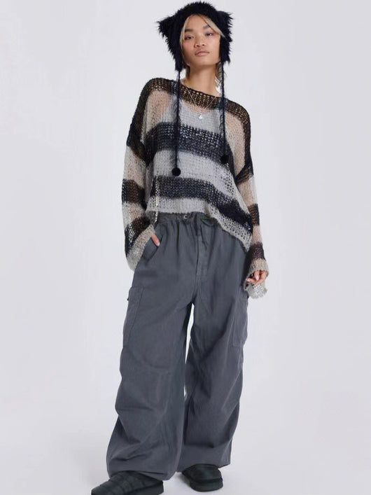 Overol Gris Holgado Retro Casual de Pierna Ancha - Image 3